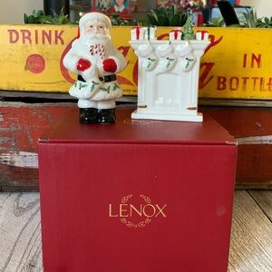 NIB Lenox Holiday - Porcelain Santa and Fireplace, Salt and Pepper Set
